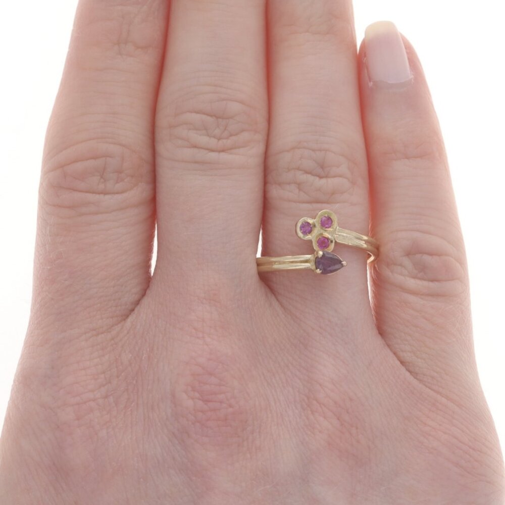 Yellow Gold Ruby Bypass Ring - 14k Pear & Round .… - image 2